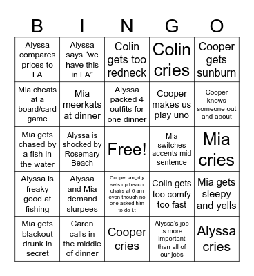 Beach Bingo Card