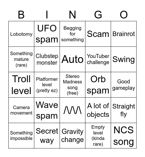 Recent Tab Bingo Card
