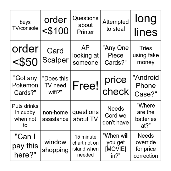 Electronics Register BINGO Card