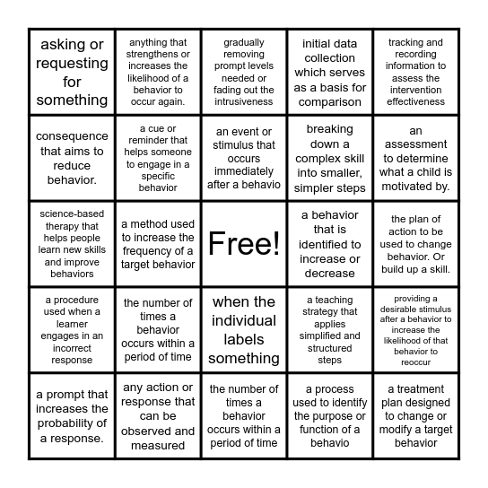 ABA TERMINOLOGY BINGO!!! Bingo Card