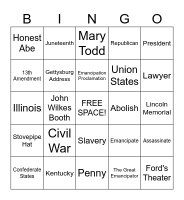 Abraham Lincoln BINGO Card