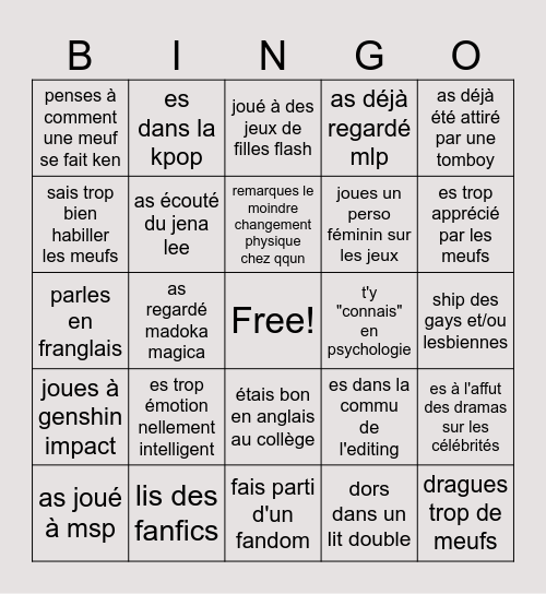 t gay si tu Bingo Card