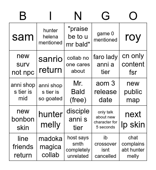 IDV LIVESTREAM Bingo Card