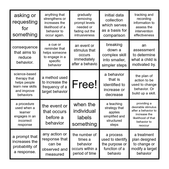 ABA TERMINOLOGY BINGO!!! Bingo Card
