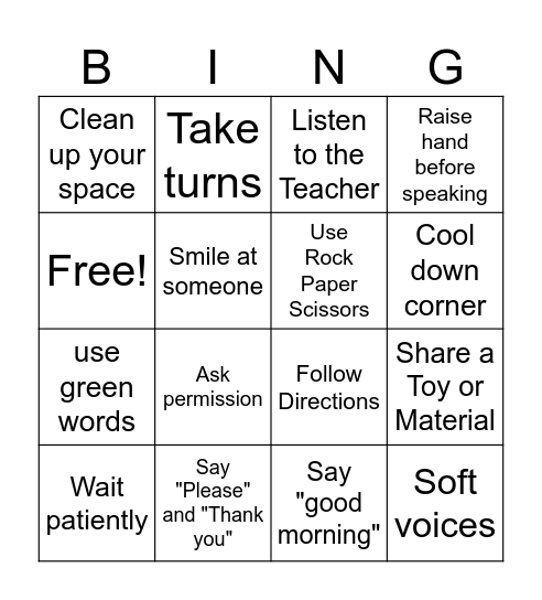 Social Skills Bingo ( Grade 1) Bingo Card