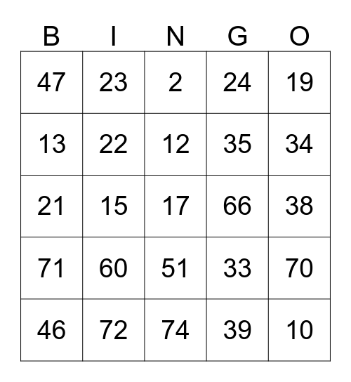 Bday Party Bingo Card