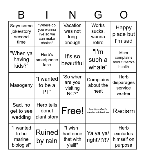 Parents in Kauai Bingo Card