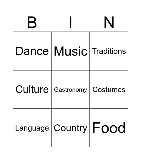 Intercultural manifestations Bingo Card