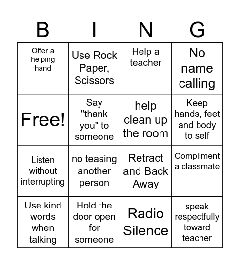 Kindness Challenge Bingo Card