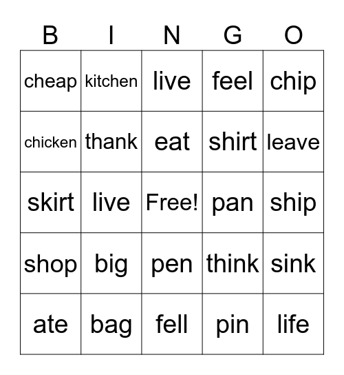 Pronunciation Bingo Card