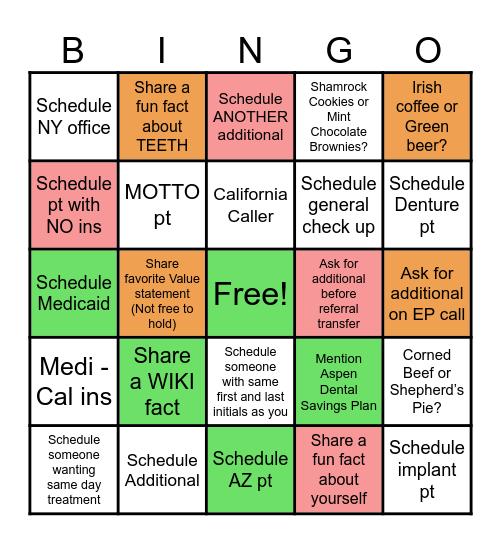 Luck of the Irish Bingo Card