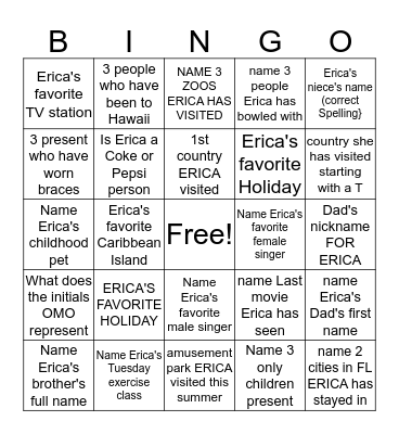 ERICA Bingo Card