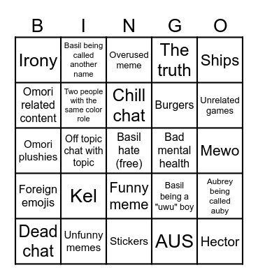 Omoricord bingo Card