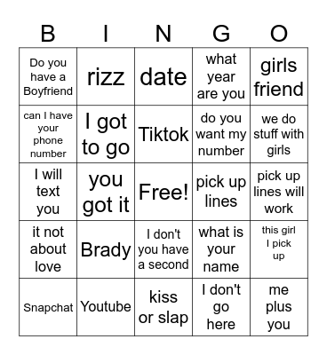 rizz Bingo Card