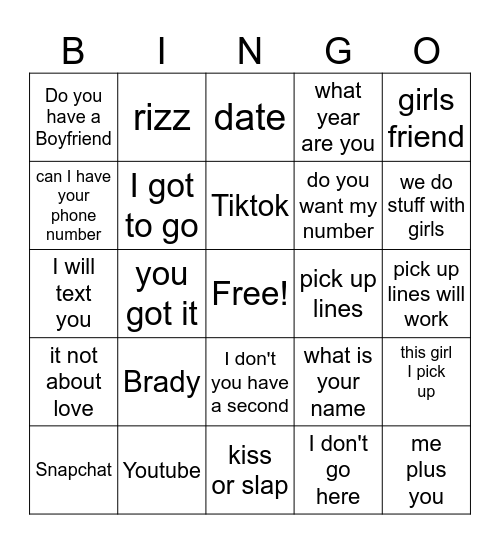 rizz Bingo Card