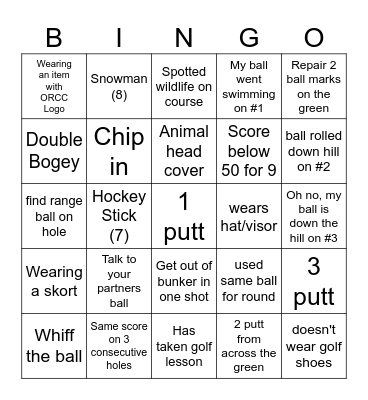 9 hole Golf Bingo Card