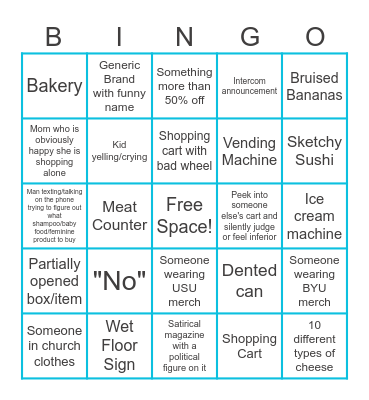Grocery Store Bingo Card