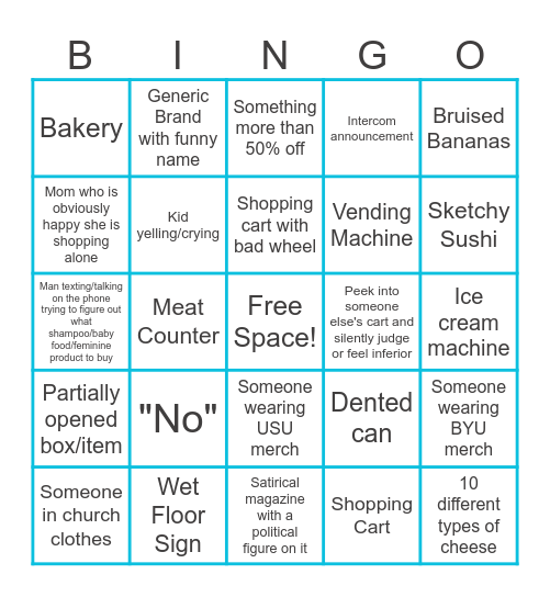 Grocery Store Bingo Card