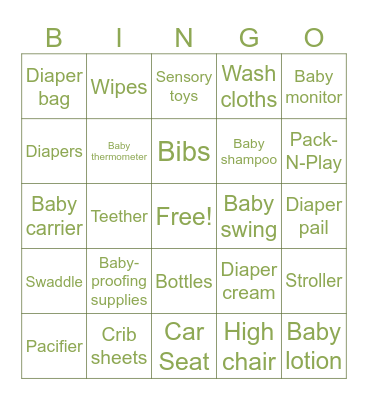 Baby Shower Bingo Card
