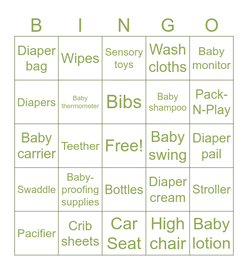 Baby Shower Bingo Card