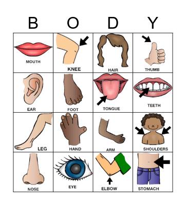 Body Parts Bingo Card