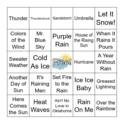 Weather Songs Bingo Card