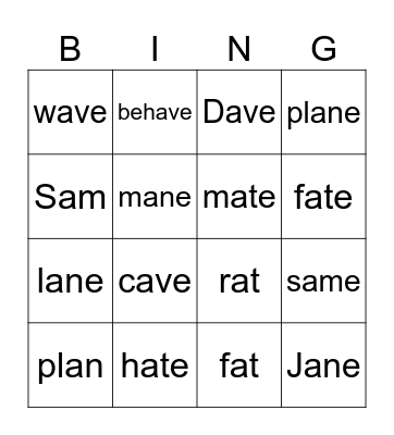Phonics Bingo Card