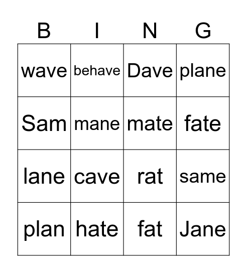 Phonics Bingo Card