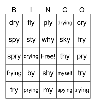 y says /long i/ Bingo Card