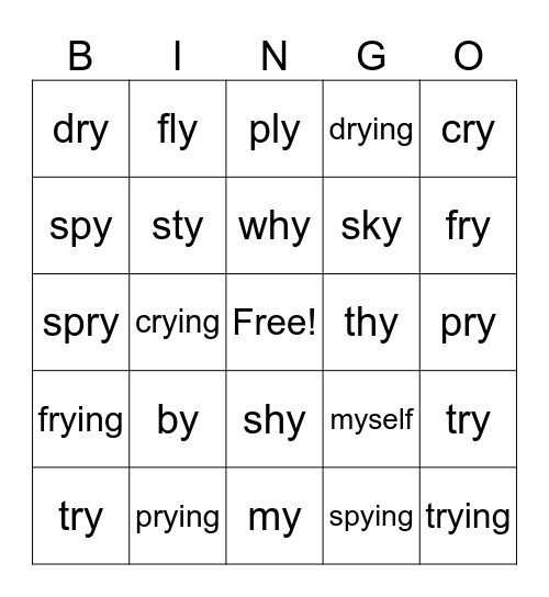 y says /long i/ Bingo Card