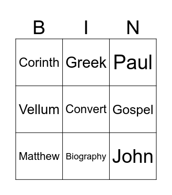 New Testament Bingo Card