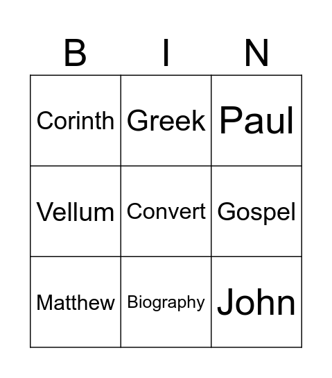 New Testament Bingo Card
