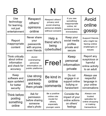 Digital Citizenship Bingo Card