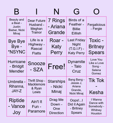Music Bingo Card
