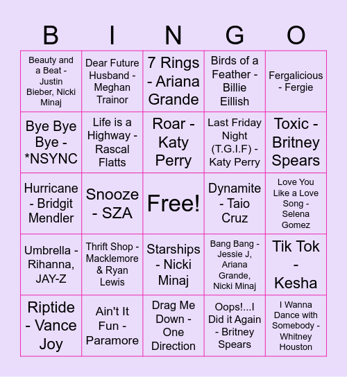 Music Bingo Card