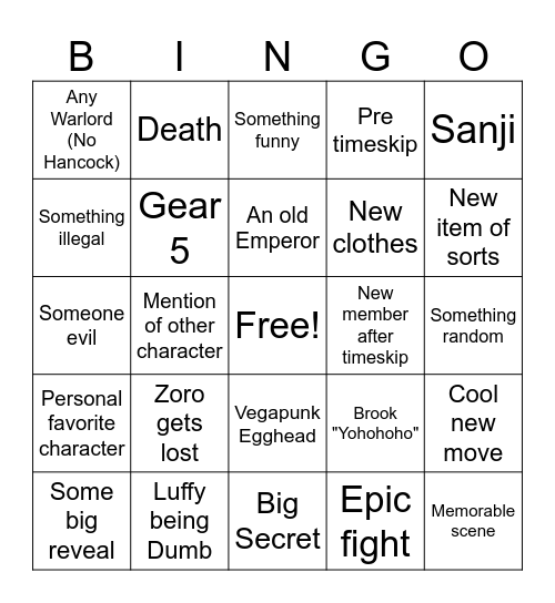 One Piece Bingo Card