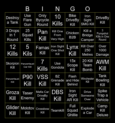 XXL PUBG BINGO XXL Bingo Card