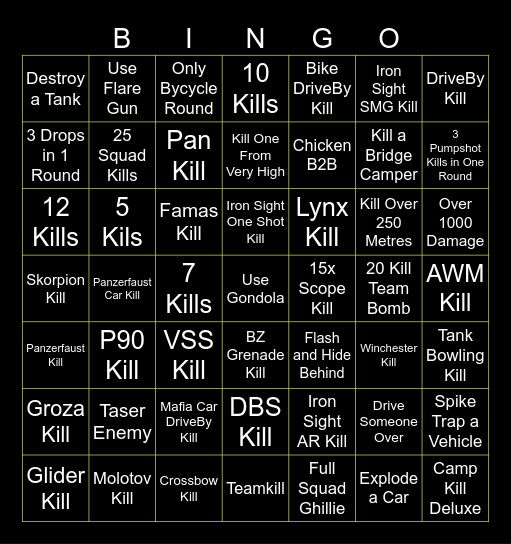 XXL PUBG BINGO XXL Bingo Card