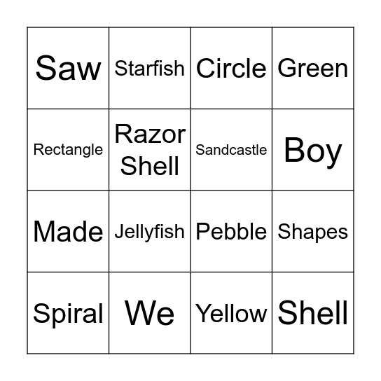 At the Seashore Bingo Card