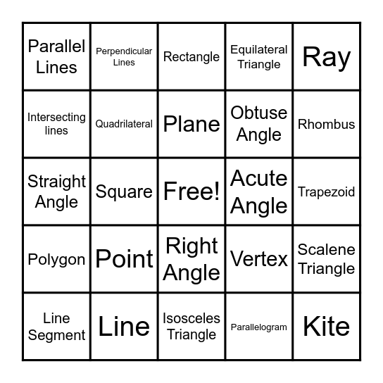 Geometry Term Bingo! Bingo Card
