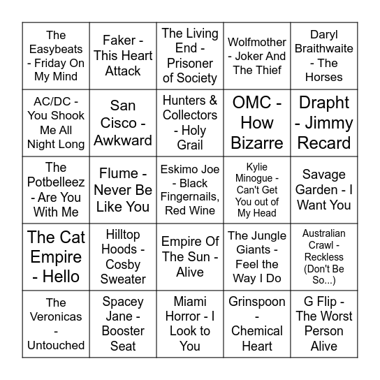Out of Oz: Round 2 Bingo Card