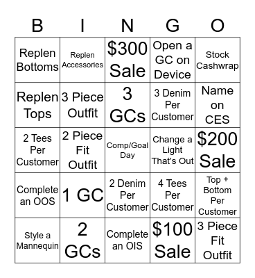 Customer Team BINGO Card