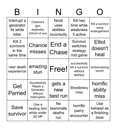 Forsaken Bingo Card