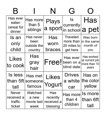 Maddox Family Bingo Card