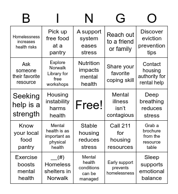 Mental Health Wellness Bingo Card