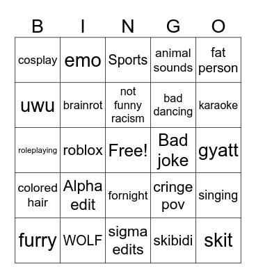 Cringe Bingo Card