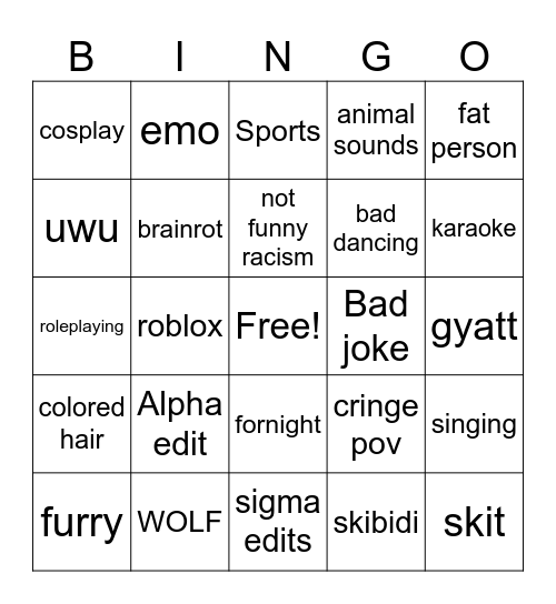 Cringe Bingo Card