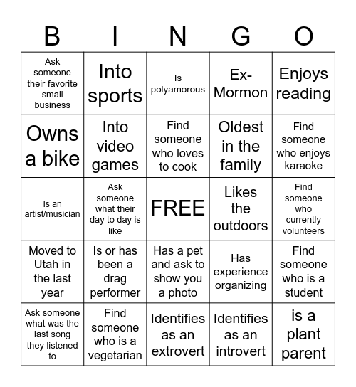 GET TO KNOW YOU Bingo Card