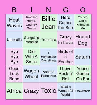 Musical Bingo Card