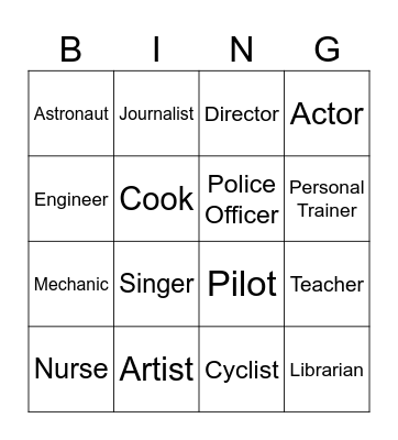 Professions Bingo Card